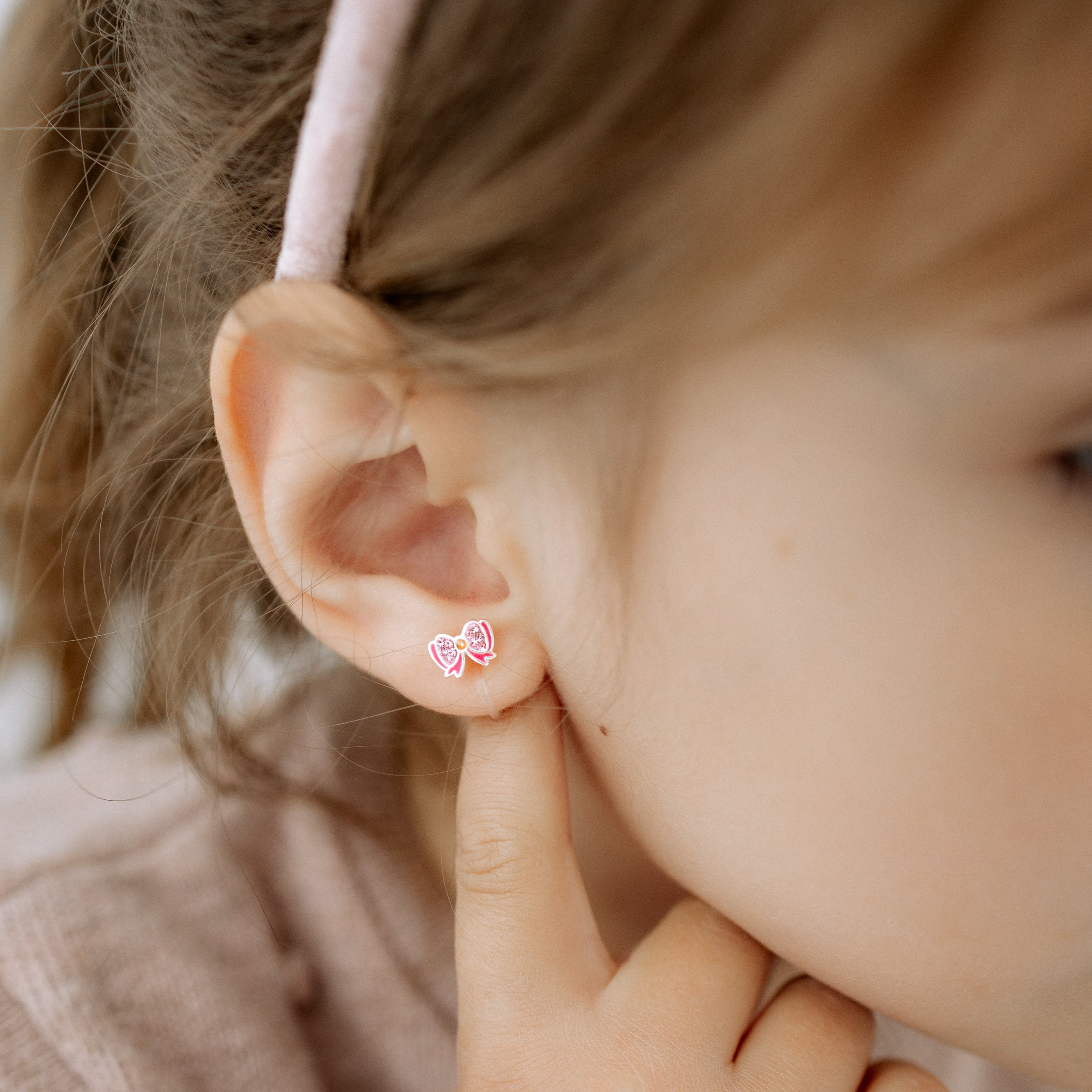 Pink Bow Ear Clips for Children - Painless without Ear Piercing
