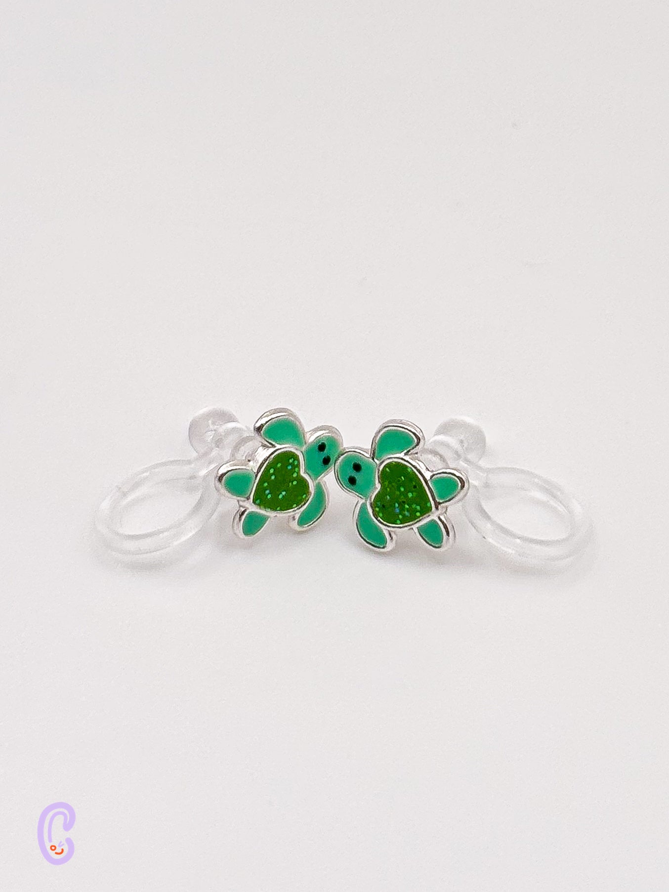 Green turtle ear clips for children – Painless without ear piercing