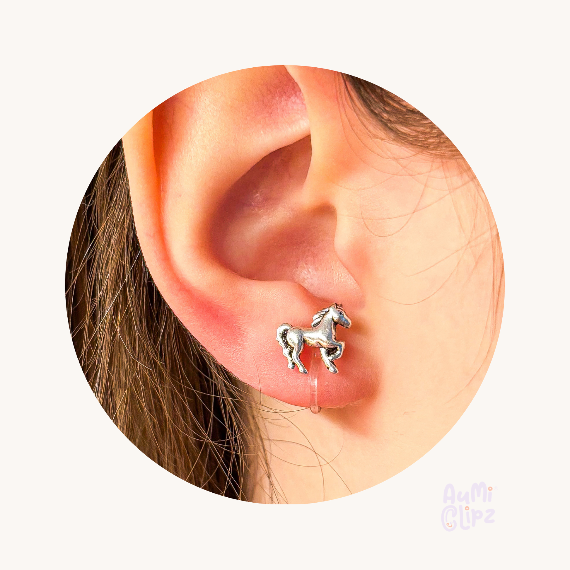 Horse Silver Clip-On Ear Clips for Children - Painless without Ear Piercing