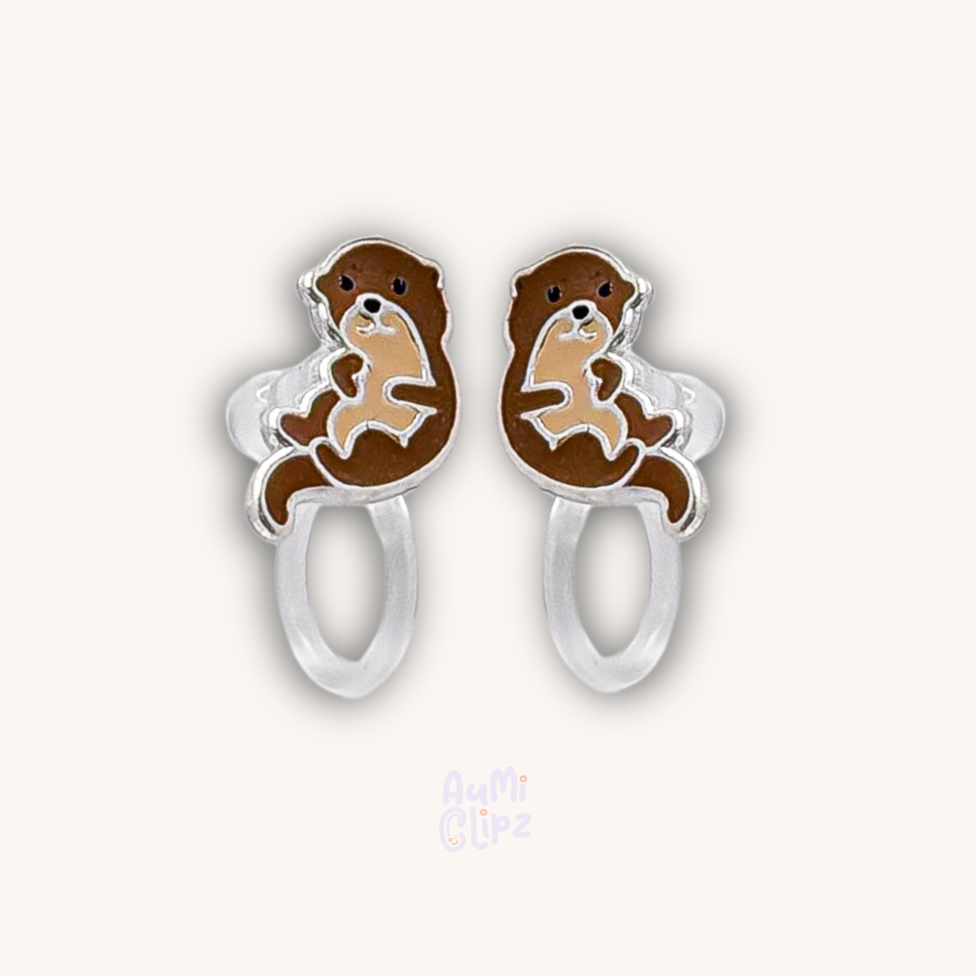 Otter Silver Clip-on Earrings for Children – Painless without Ear Piercing