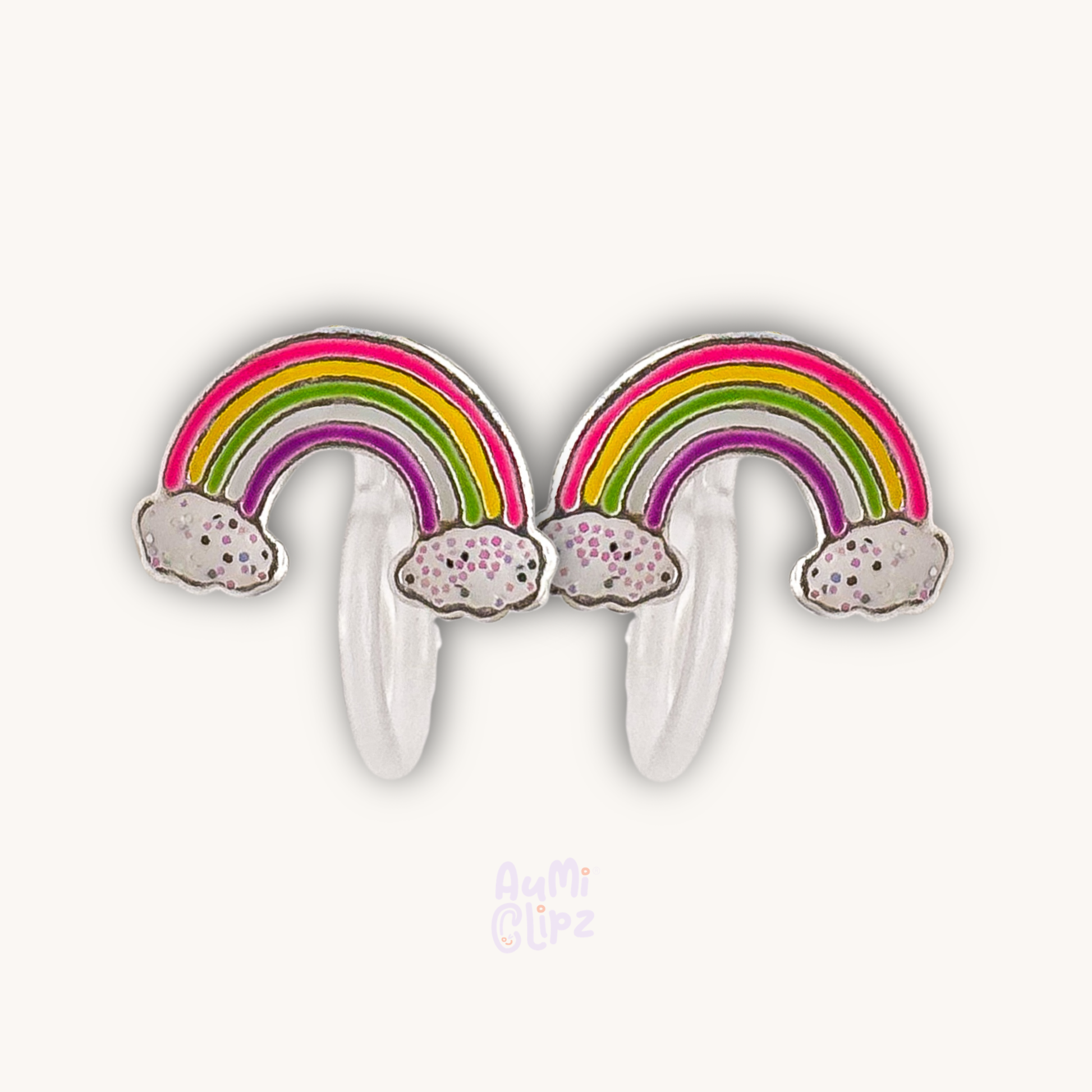Regenbogen Ohrclips Glitzer für Kinder - Schmerzfrei ohne Ohrlöcher