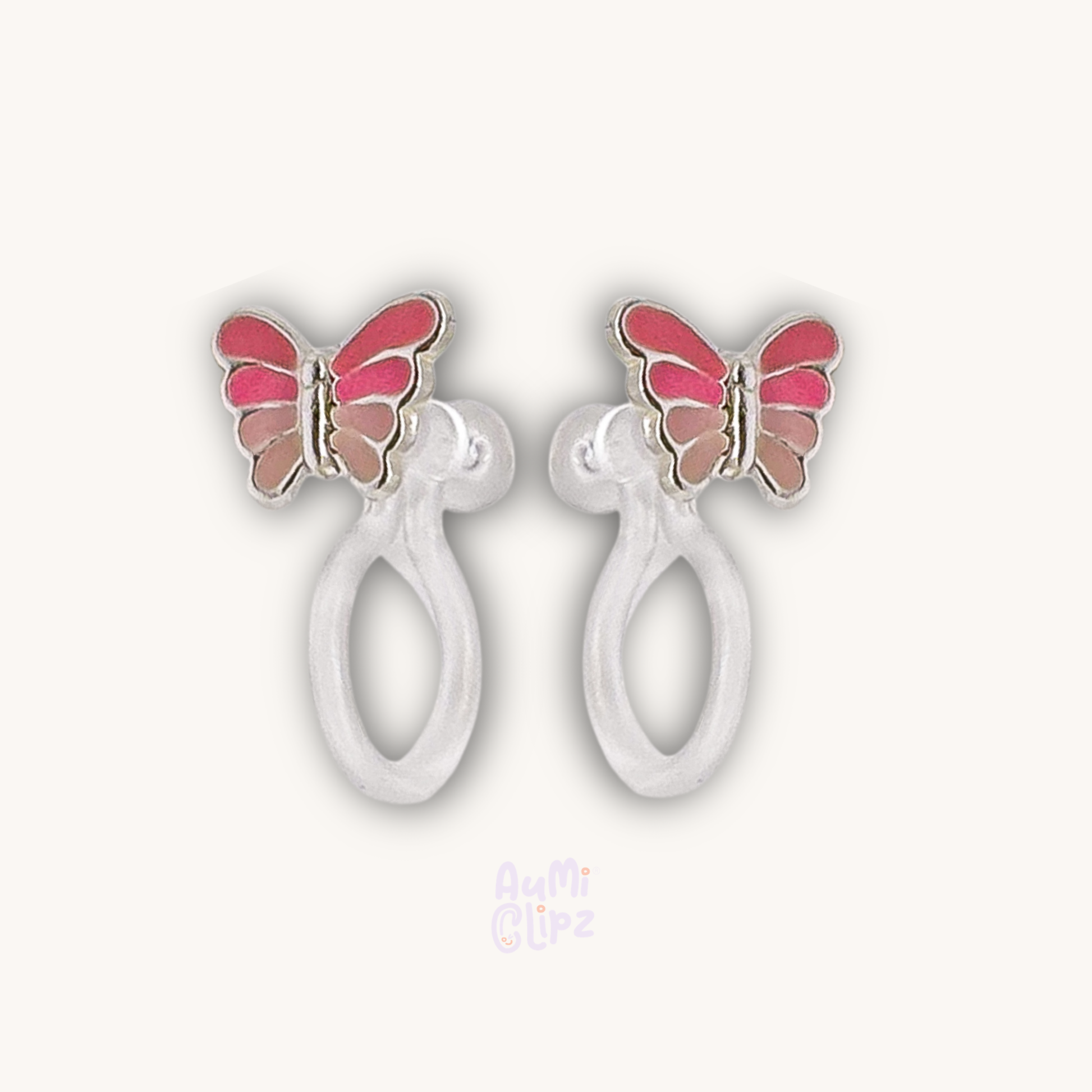 Butterfly Clip-on Earrings in Pink for Children – Painless without Ear Piercing