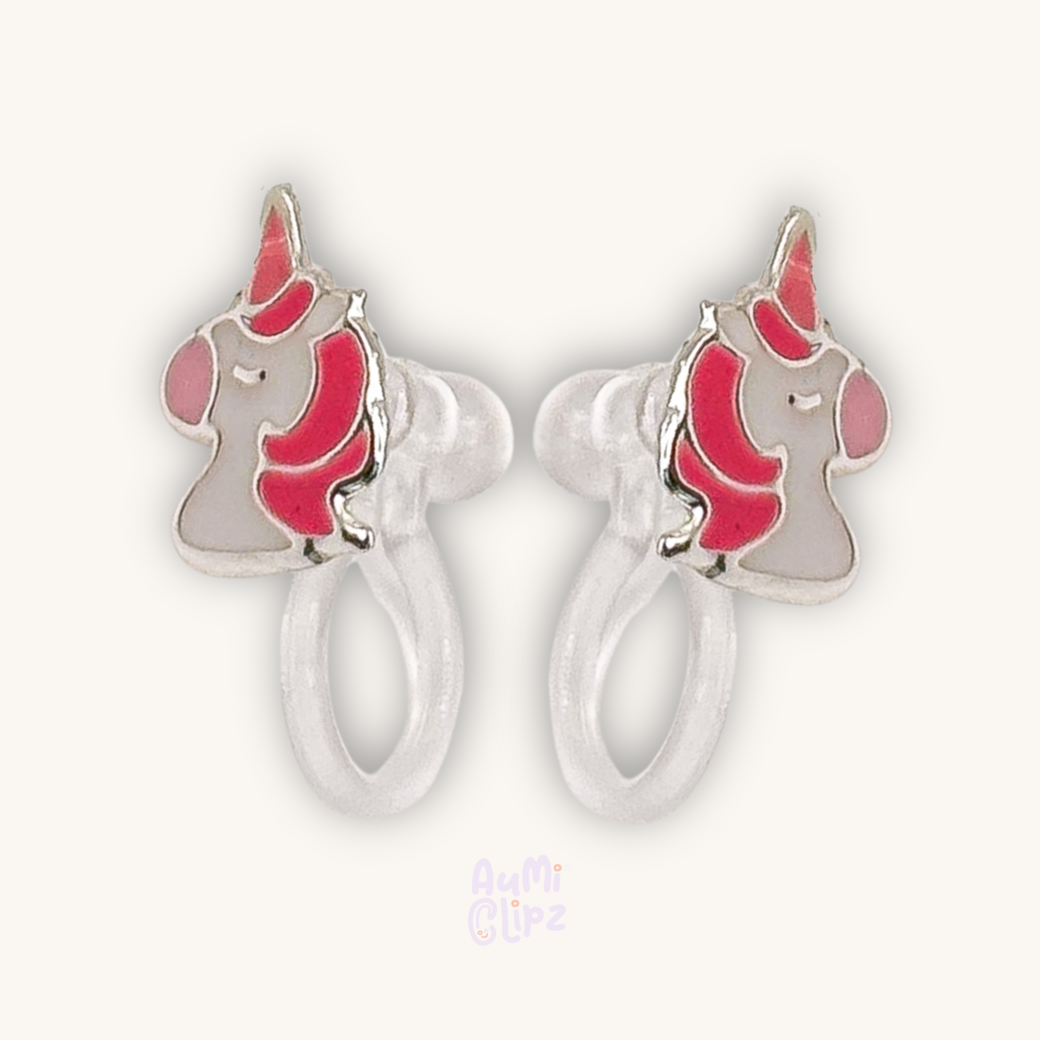 Pink Unicorn Clip-on Earrings for Children – Painless without Ear Piercing
