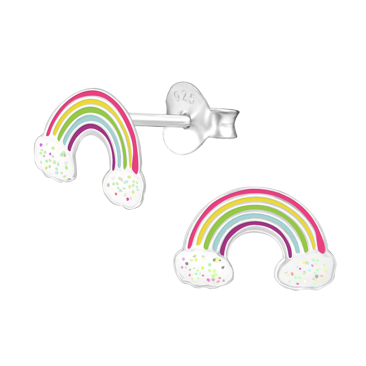 Rainbow Glitter Clip-On Earrings for Children - Painless without Ear Piercing