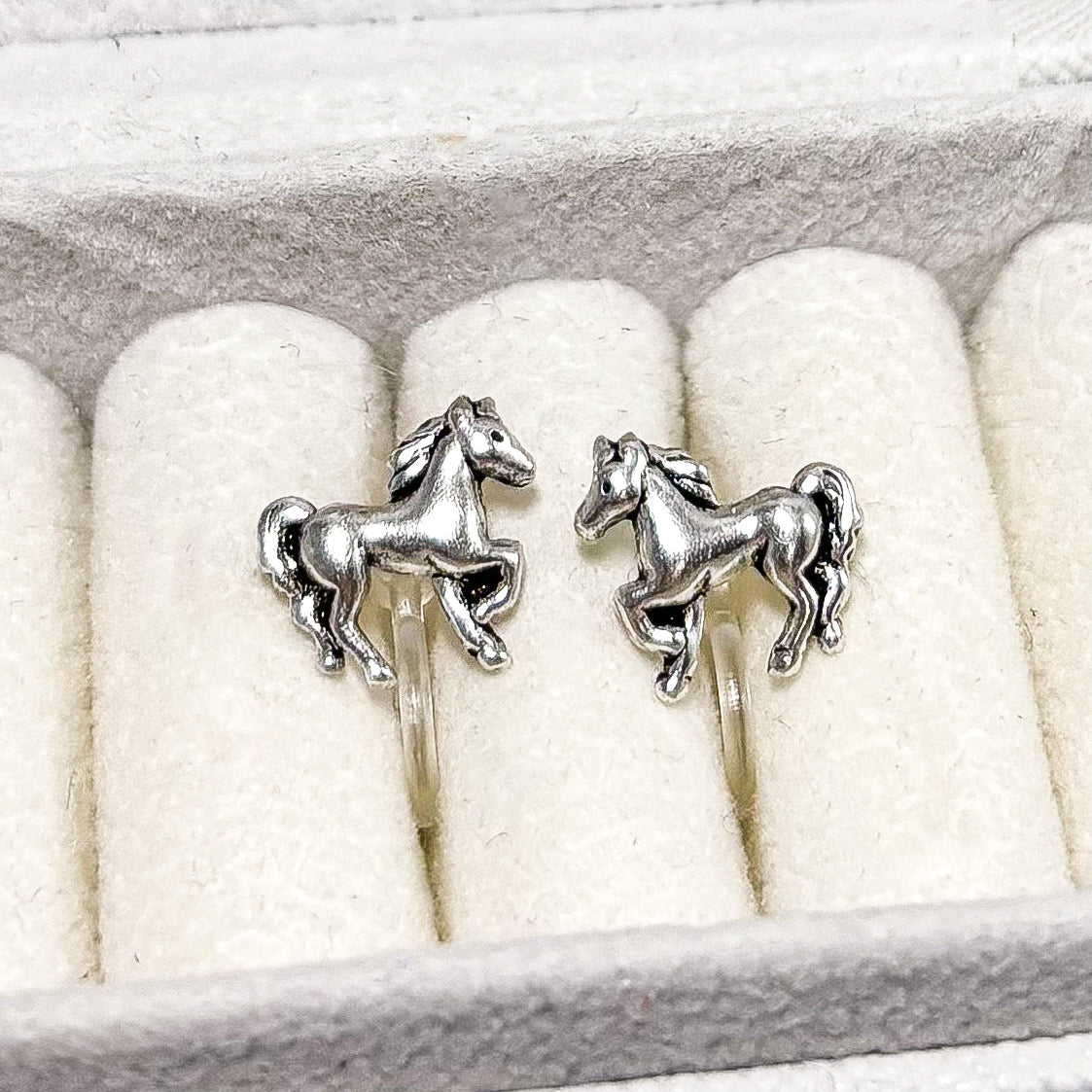 Horse Silver Clip-On Ear Clips for Children - Painless without Ear Piercing