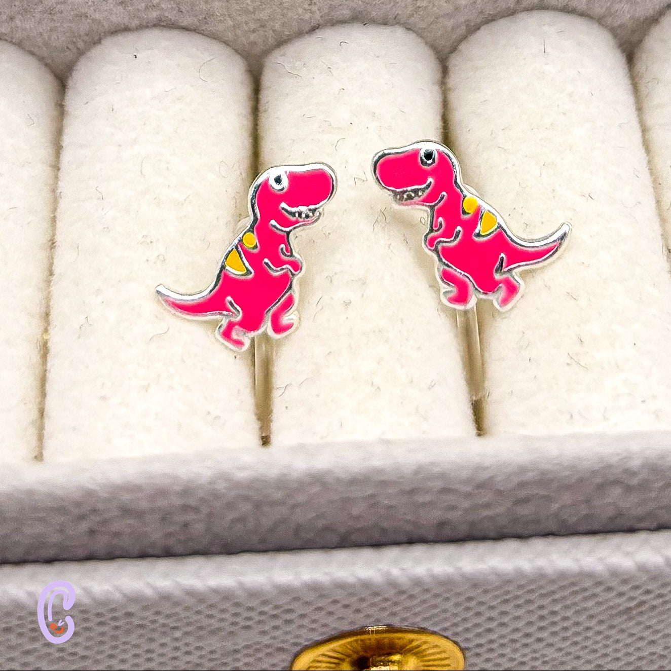 Pink T-Rex ear clips for children - Painless without ear piercing