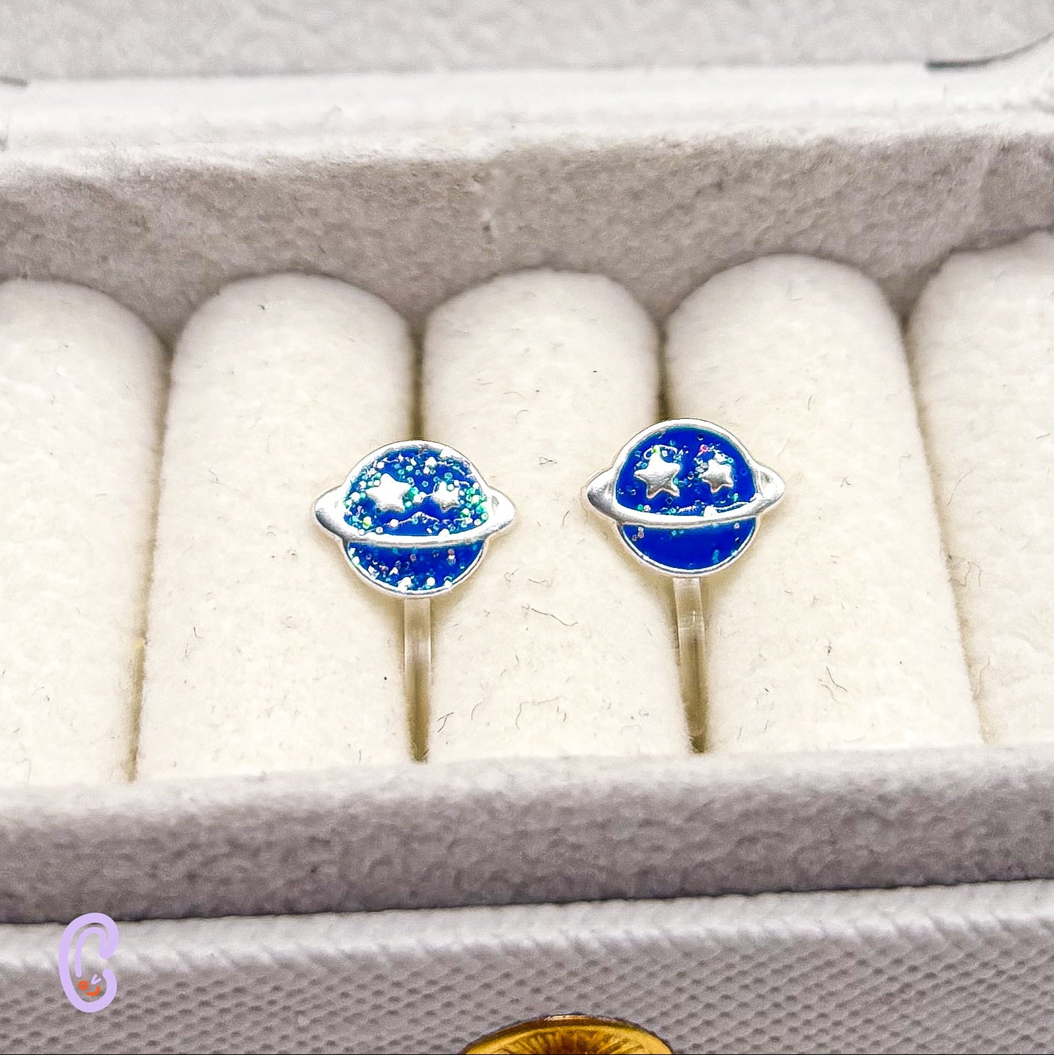 Blue Planet Glitter Clip-On Earrings for Children - Painless without Ear Piercing