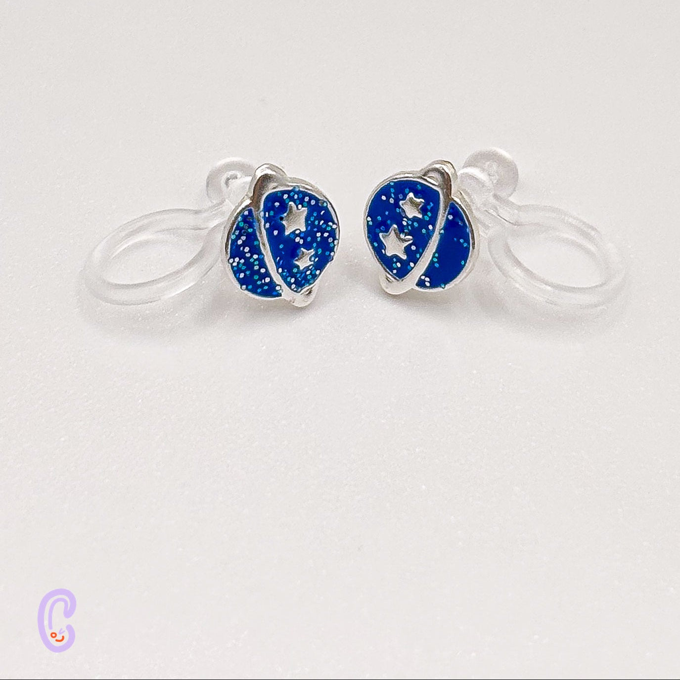 Blue Planet Glitter Clip-On Earrings for Children - Painless without Ear Piercing