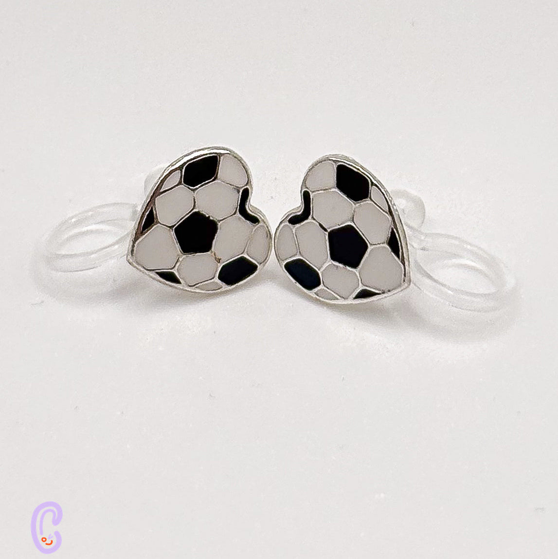 Football Heart Ear Clips for Children - Painless without Ear Piercing