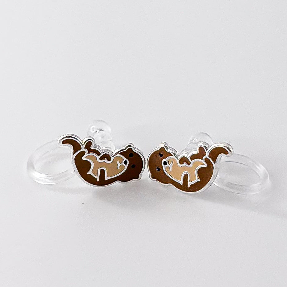 Otter Silver Clip-on Earrings for Children – Painless without Ear Piercing