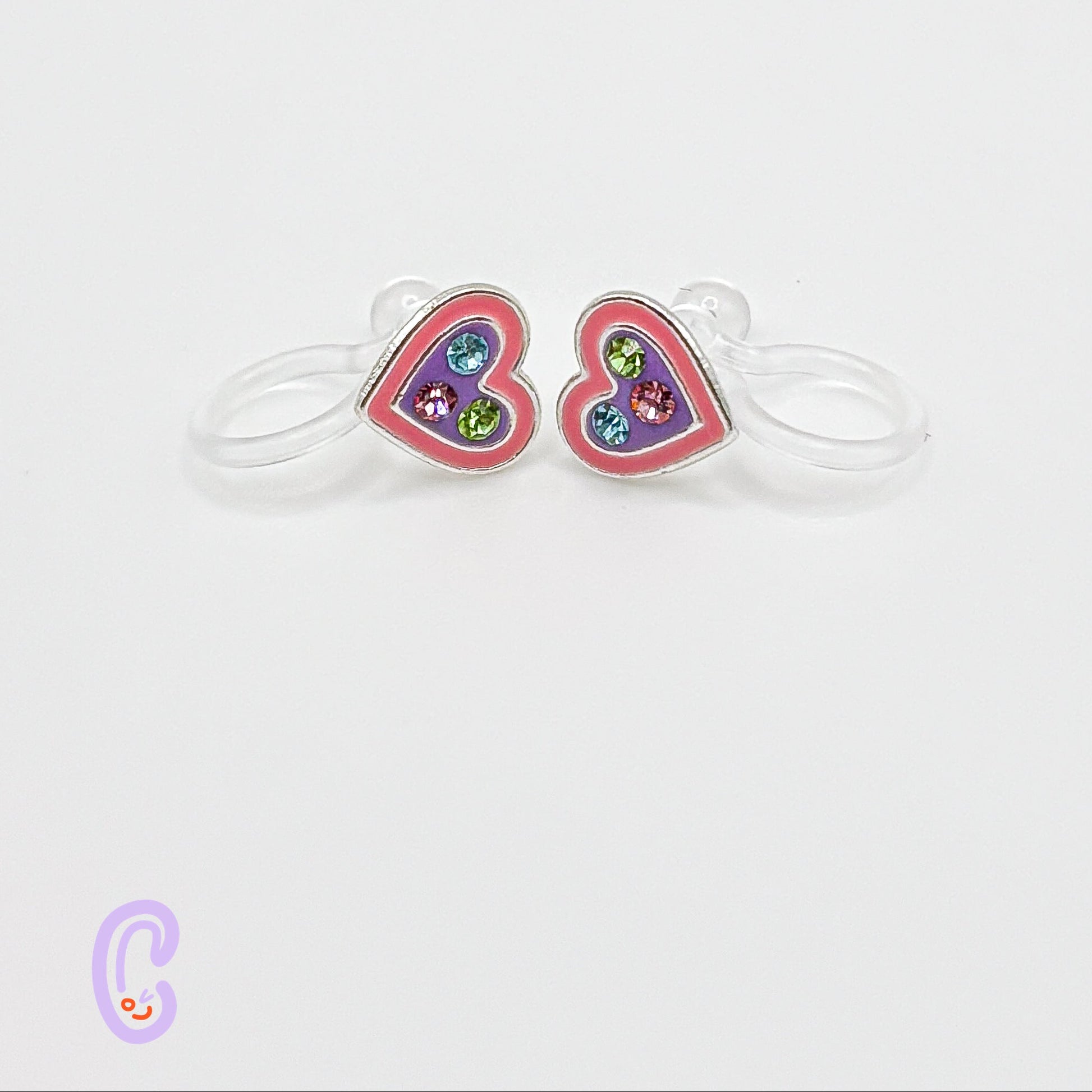 Rhinestone Heart Clip-On Earrings for Children – Painless without Ear Piercing