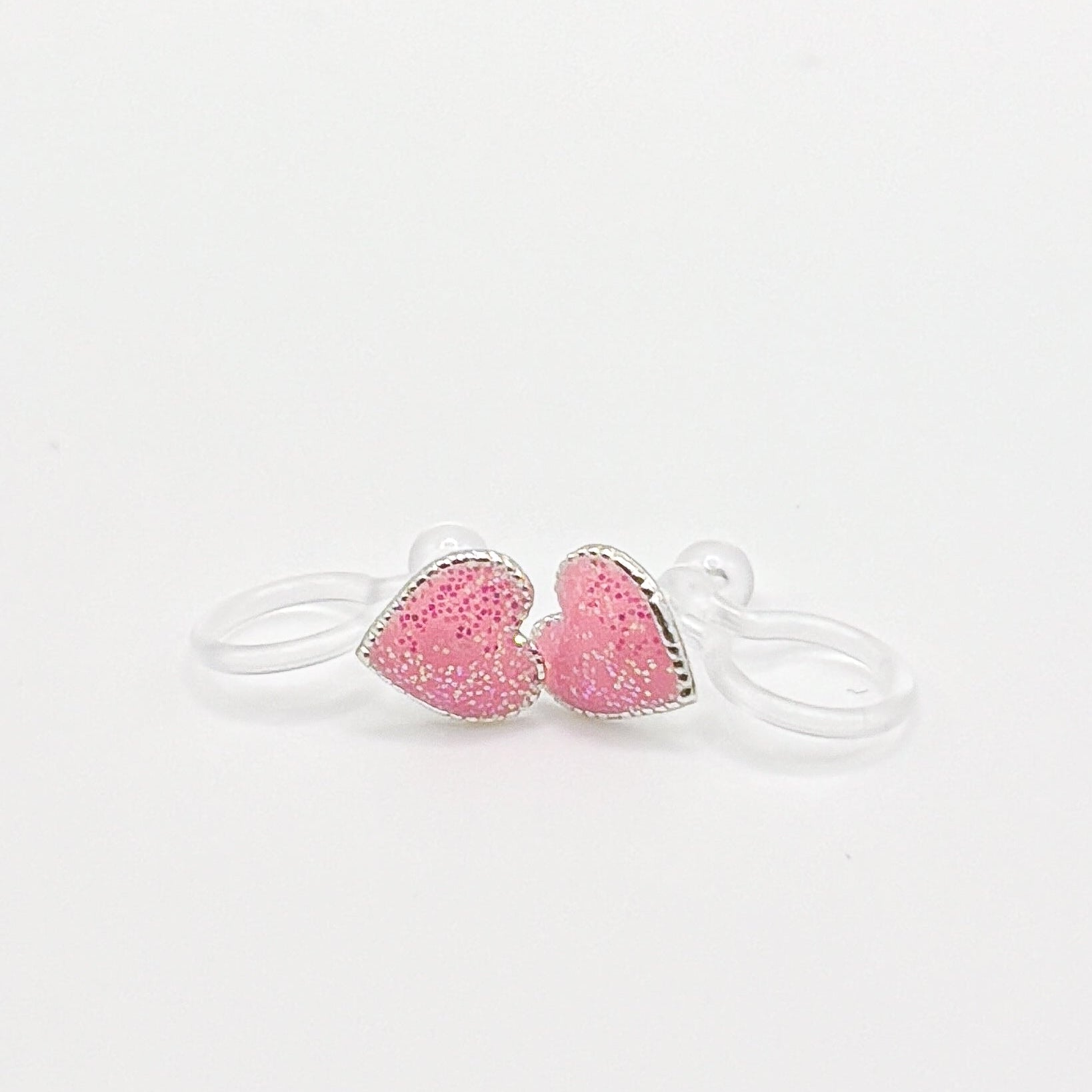 Heart Glitter Clip-On Earrings for Children – Painless Without Ear Piercings