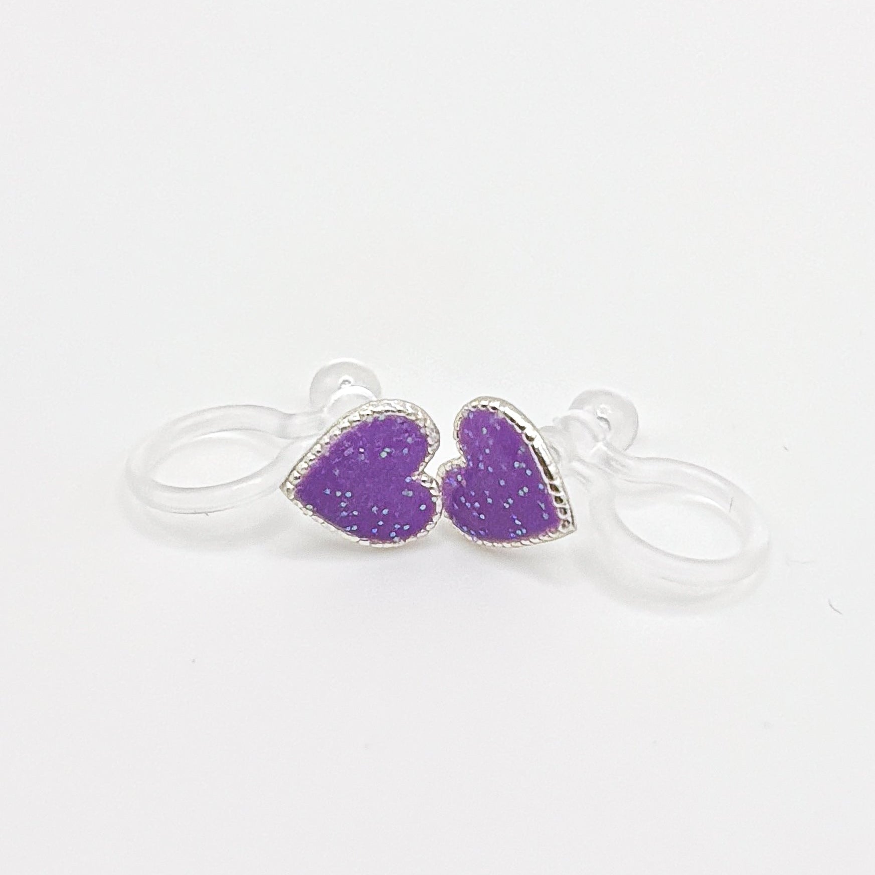 Heart Glitter Clip-On Earrings for Children – Painless Without Ear Piercings