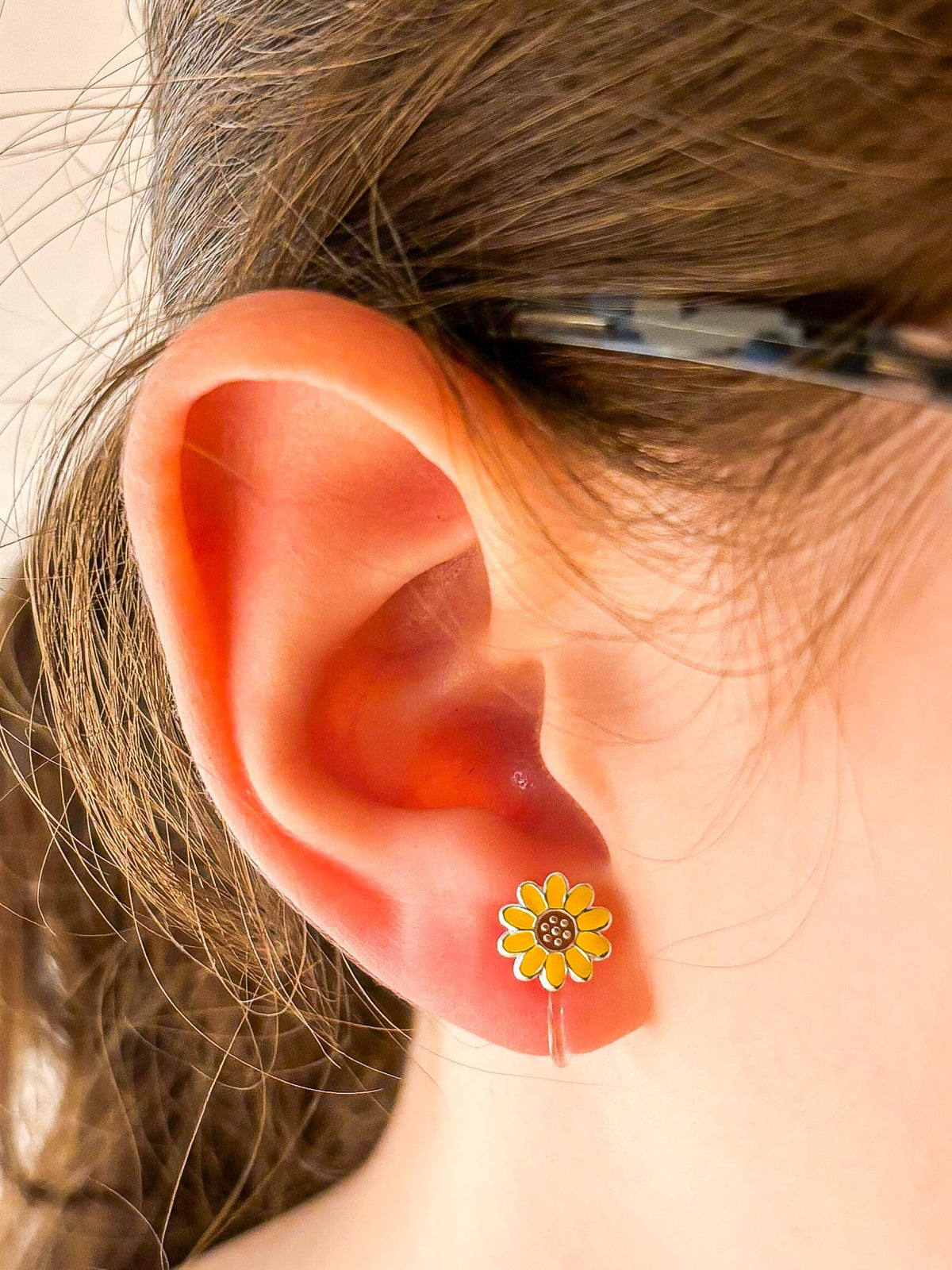 Ohrclips Kinder Sonnenblume,Blumen Ohrclips,Ohrring ohne Ohrlöcher,erste Ohrringe,schmerzfrei Ohrringe,Echtsilber,Geschenke für Kinder