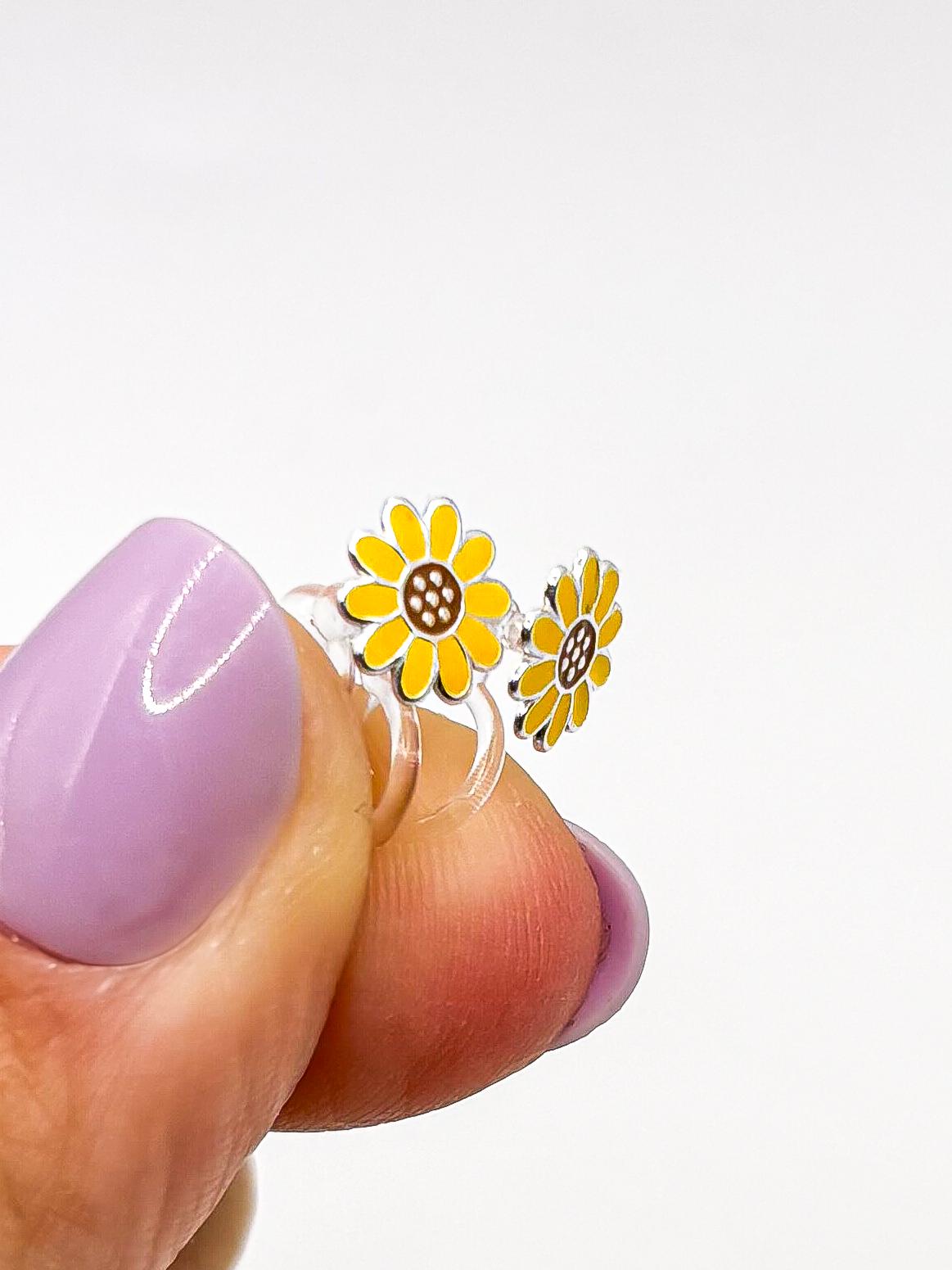 Ohrclips Kinder Sonnenblume,Blumen Ohrclips,Ohrring ohne Ohrlöcher,erste Ohrringe,schmerzfrei Ohrringe,Echtsilber,Geschenke für Kinder
